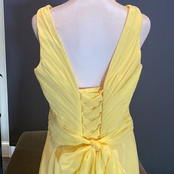 Women’s Yellow Full Length Chiffon V-Neck Bridesmaid Dress Corset Back Size M - Picture 6 of 9